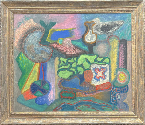 Image of frame on untitled Max Schnitzler abstract oil painting.