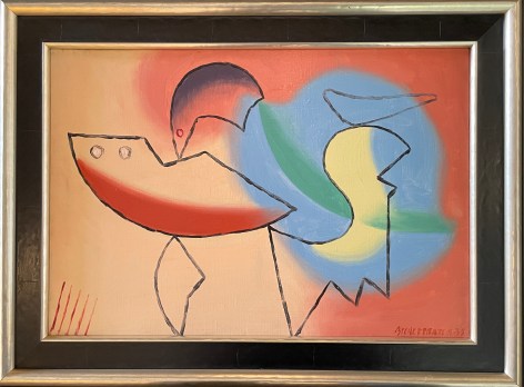 Image of dark brown and gold frame on &quot;4-35&quot; painting by Charles Biederman.