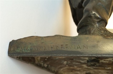 Image of signature on base of &quot;Mongolian Dancer&quot; sculpture by Malvina Hoffman.