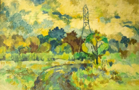Oil painting entitled &quot;Power Line Crossing&quot; by Easton Pribble.
