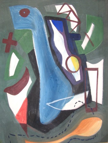Image of Vaclav Vytlacil's sold 1938 abstraction in blue, green, white, red, mauve, blue and yellow.