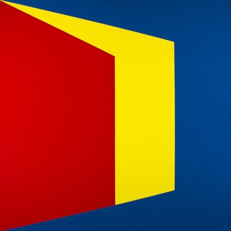 Image of sold untitled geometric abstract oil painting by Onni Saari in primary colors.