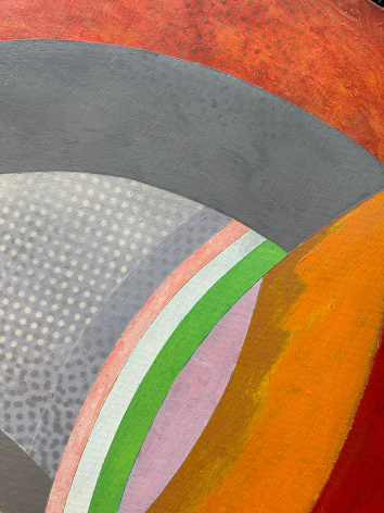 Closeup detail image of Jack Wolfe's untitled round abstract painting.