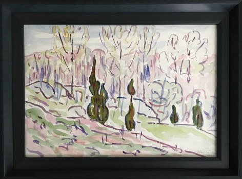 Frame of &quot;Poplars&quot; watercolor painting by Allen Tucker.