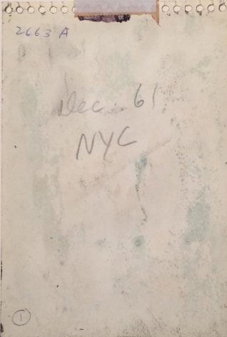 Image of verso paper with date and place on 1961 untitled abstract painting by Norris Embry.