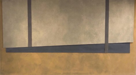 Image of an acrylic abstract painting entitled &quot;The Great Plains&quot; by Mary Obering which has layers of canvas in browns and ochres.