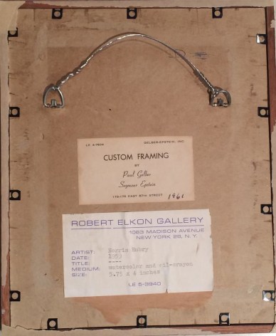 Image of labels verso on 1961 untitled painting by Norris Embry.
