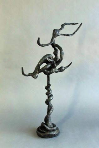 Image of Yulla Lipchitz bronze entitled &quot;Snake &amp; Bird Twined on Branch #2&quot; showing abstract figurative sculpture.