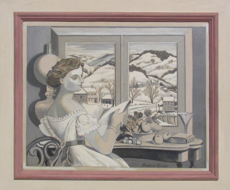 Image of cream and pink painted frame on &quot;Winter Morning&quot; painting by Francis Criss.