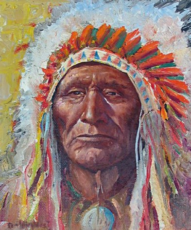 Sold oil painting by Olaf Wieghorst &quot;The Chief&quot;.