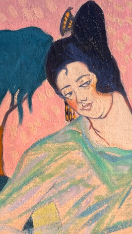 Closeup detail image from painting &quot;Homage to Mabel Dodge&quot; depicting Mabel Dodge.