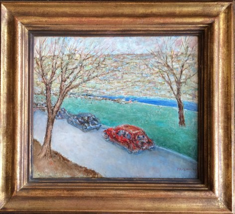 Image of frame on &quot;Autumn Day Drive&quot; painting by Arnold Friedman.