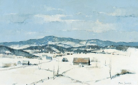 Image of sold painting by Paul Sample of a snowy New England winter landscape.