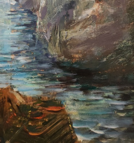 Closeup detail of &quot;Break of Day, Lobsterman&quot; painting by Edward Christiana.