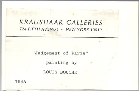 Kraushaar Galleries label verso image on &quot;Judgement of Paris&quot; painting by Louis Bouche.