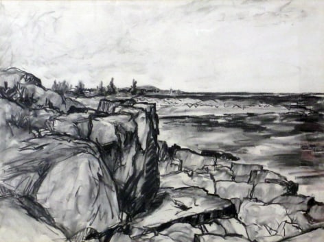 Sold charcoal of Bunker Head on Cranberry Island by Easton Pribble.