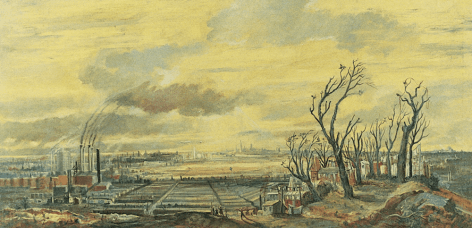 Image of sold oil painting by William Palmer showing the grounds of the World's Fair in winter.
