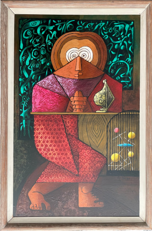 Image of wooden frame of &quot;St. Atomic&quot; painting by Julio De Diego.