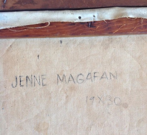 Verso inscription of &quot;Lace Curtain&quot; by Jenne Magafan.