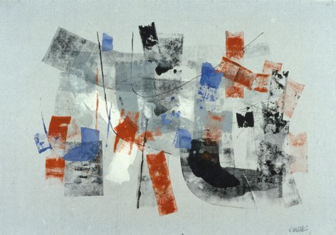 Image of sold untitled mixed media artwork by John Von Wicht in black, red, blue and white.