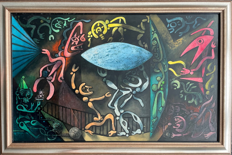 Image of frame on &quot;Inevitable Day - Birth of the Atom&quot; painting by Julio De Diego.