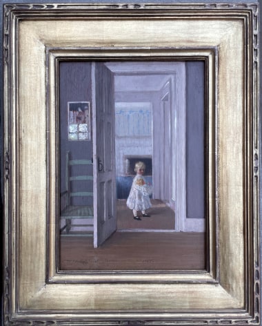 Image of painted gold frame on &quot;Girl with Doll&quot; painting by William Wallace Gilchrist.