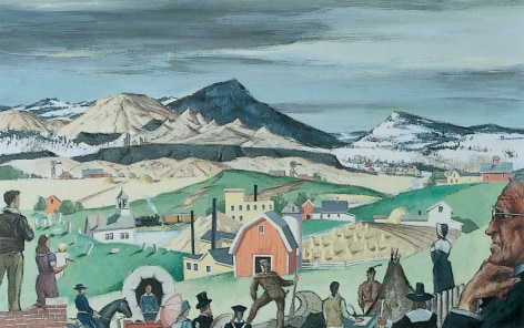Image of sold tempera painting by Paul Sample; this image was used as the dust jacket for Carl Sanburg's novel Remembrance Rock.