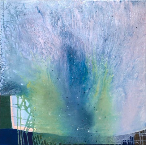 Image of Sandi Slone's 2012 painting &quot;Joy Whispers&quot; a lyrical abstraction in blues, greens and lilac.