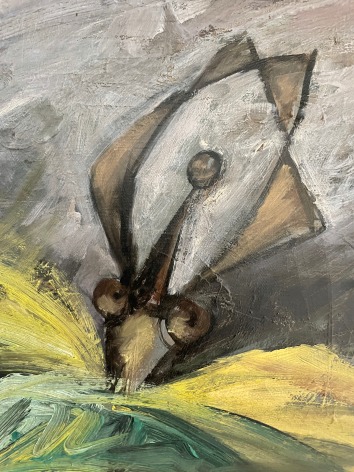 Image detail of abstract yellow tutu ballerina in &quot;Ballerinas&quot; painting by Hans Burkhardt.