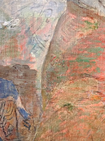 Closeup detail of orange and green skirt in painting &quot;Interlude&quot; by Isabel Bishop.