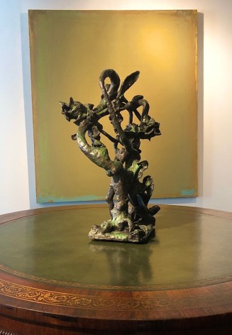 Yulla Lipchitz sculpture in front of David Diao painting.
