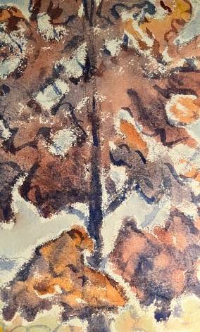 Closeup image of a portion of &quot;The Oak Tree&quot; a watercolor painting by Allen Tucker.