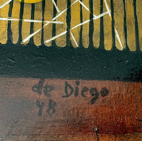 Image of signature and date on &quot;St. Atomic&quot; painting by Julio De Diego.