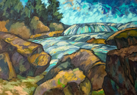 Image of oil painting of the Moose River below Lyonsdale by Easton Pribble.