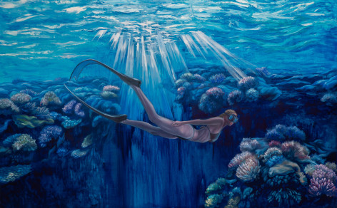 &quot;Underwater Dreamer - Self Portrait as a Free Diver&quot; oil painting by Nikolina Kovalenko.