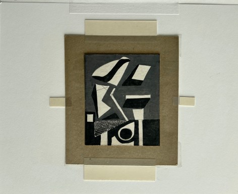 Image of black and white untitled abstraction (005) by Vaclav Vytlacil mounted on mat.