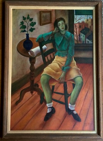 Image of wooden frame on &quot;Girl in Interior&quot; painting by Julio De Diego.