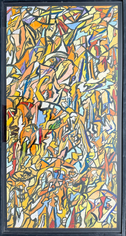 Image of frame on 1970 untitled pastel and acrylic abstraction by Fred Martin.