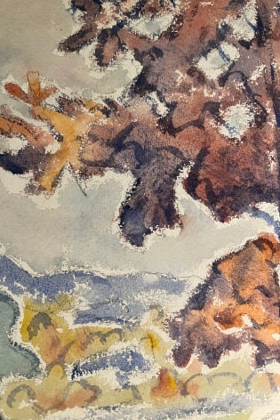 Closeup image of a portion of &quot;The Oak Tree&quot; a watercolor painting by Allen Tucker.