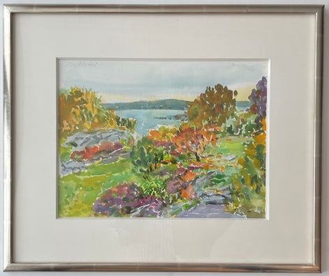 Image of framed view of Touch of Fall watercolor painting by Nell Blaine.