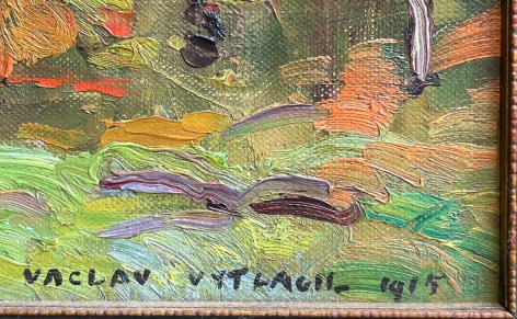 Image of signature on Fall Landscape painting by Vaclav Vytlacil.