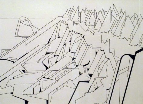 Sold untitled ink drawing of rocks and trees by Easton Pribble.