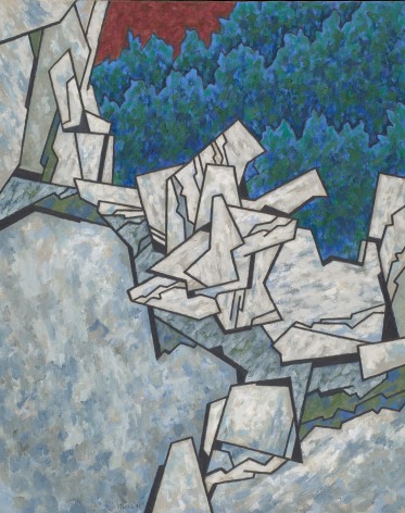 Oil painting of granite ledges on Isle au Haut by Easton Pribble.