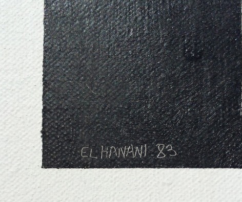 Closeup image of signature and date on &quot;The Artist's Studio&quot; by Jacob El Hanani.