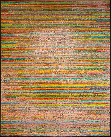 Image of Positano III/C by Paul Sharits, an abstract painting featuring many thick, squiggly lines of different colored acrylic paint.