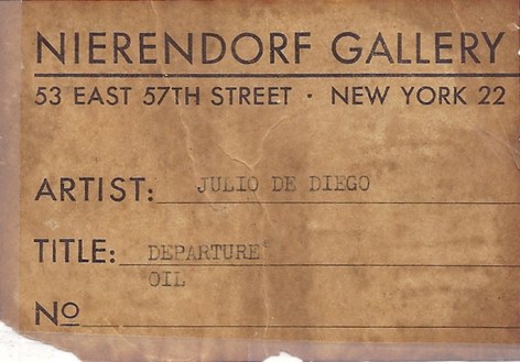 Nierendorf Gallery label verso of Altitude 2000, Departure by Julio De Diego.