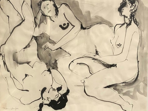 Image of sold untitled ink drawing of three hunde women by Miriam Laufer.