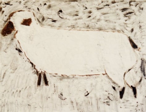 Image of Milton Avery's sold oil painting of wooly sheep depicted from the side.
