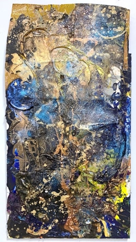 Image of abstract painting &quot;El Ni&ntilde;o Affect&quot; by Lauren Olitski in blues, gold, blacks and yellow.