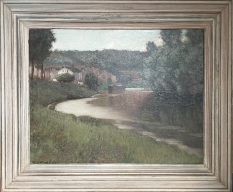 Image of silver colored frame of &quot;River Scene&quot; painting by Edward Dufner.